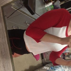 Red & white crop top baseball tee